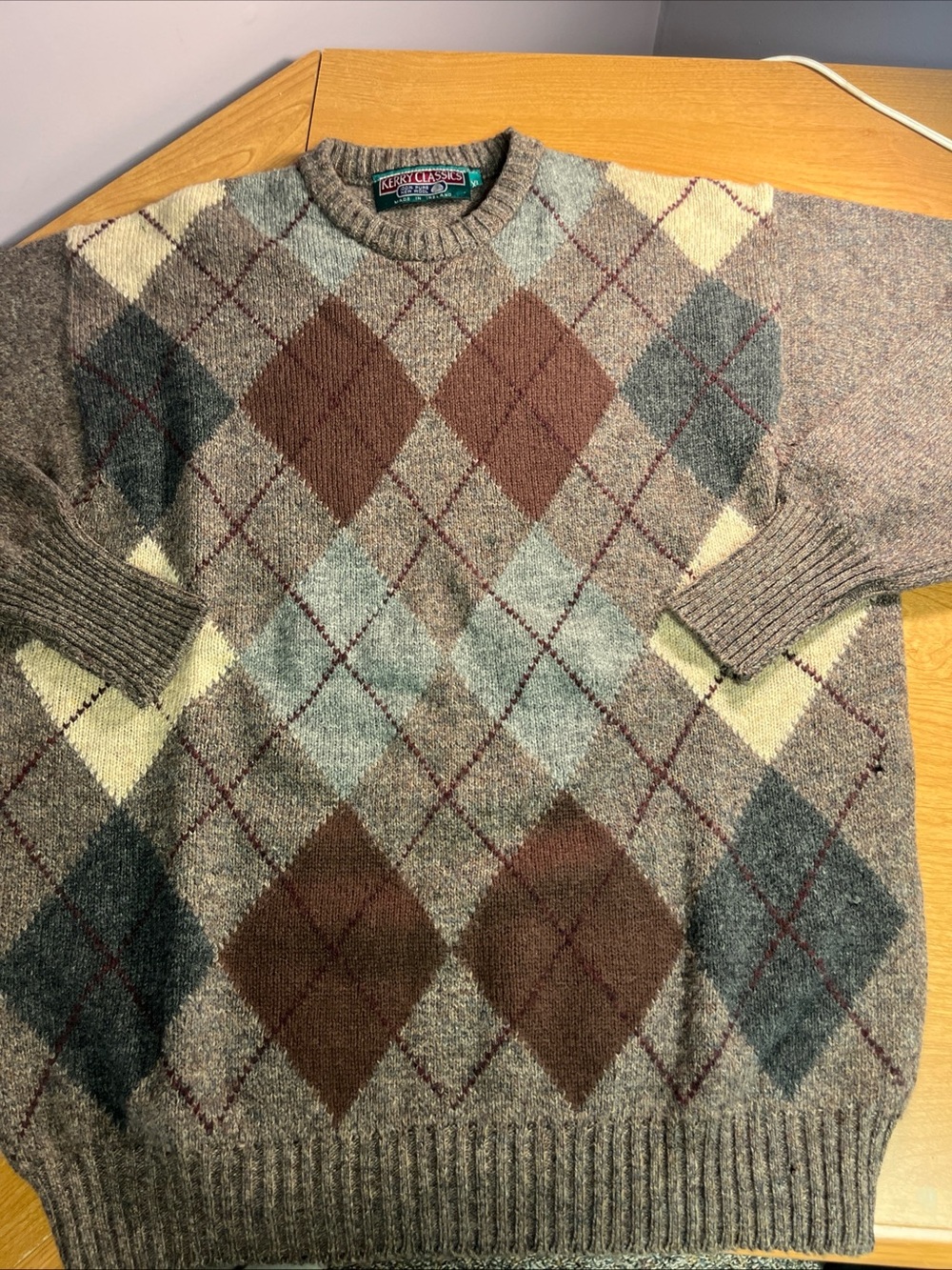 Vintage 90s, Kerry Classics, Argyle Wool Sweater, Mens XL